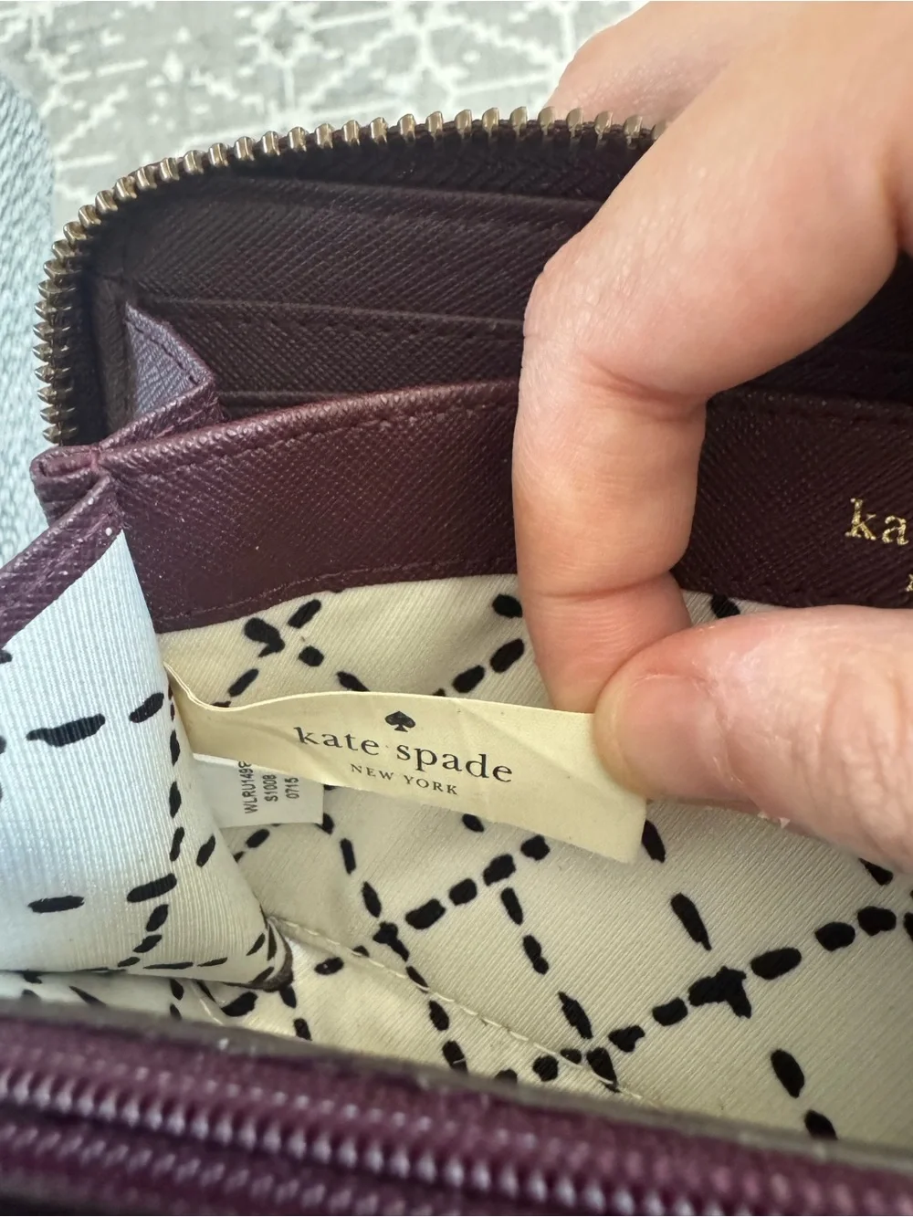 kate spade Plum Textured Leather Wallet with Gold Accent